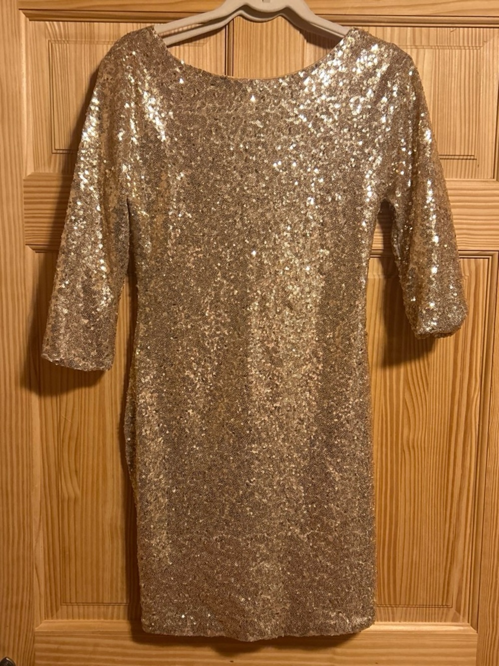 Gold Sequin Party Dress - Elegant Boatneck Sheath